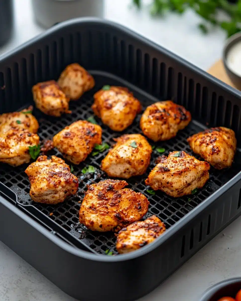 Crispy air fryer boneless chicken bites served in a bowl