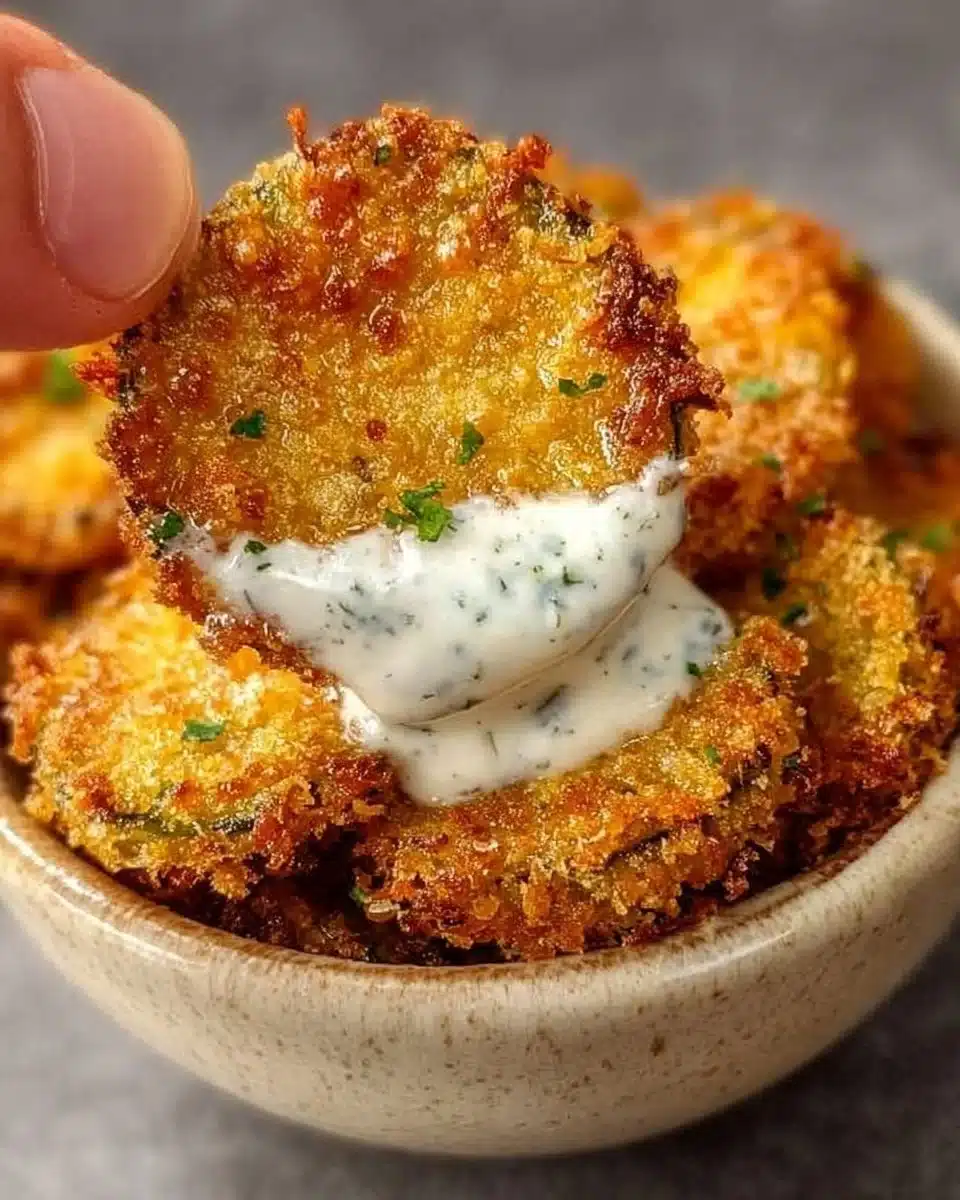 Crispy air fryer fried pickles served with dipping sauce