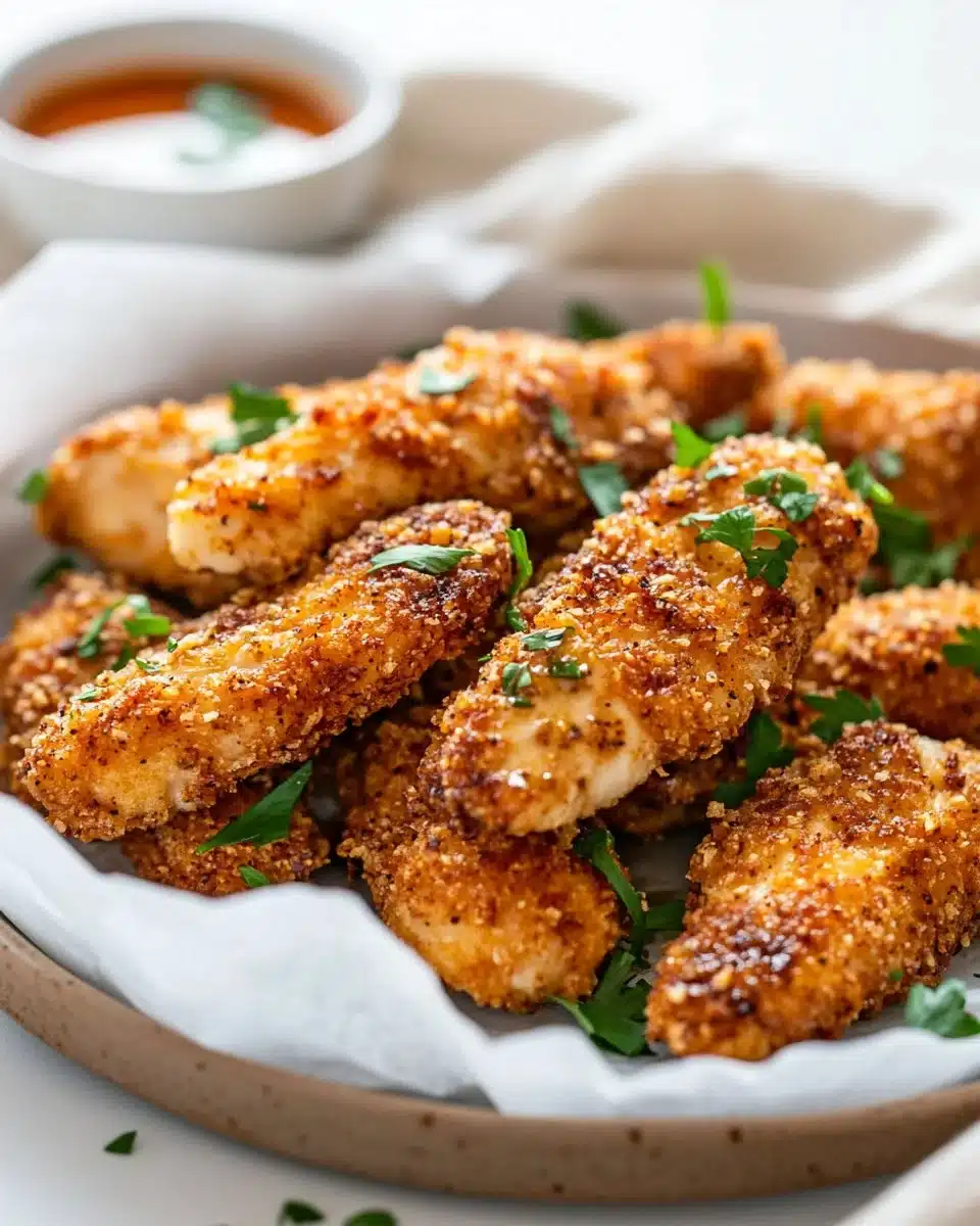 Crispy air fryer honey butter garlic chicken tenders on a plate