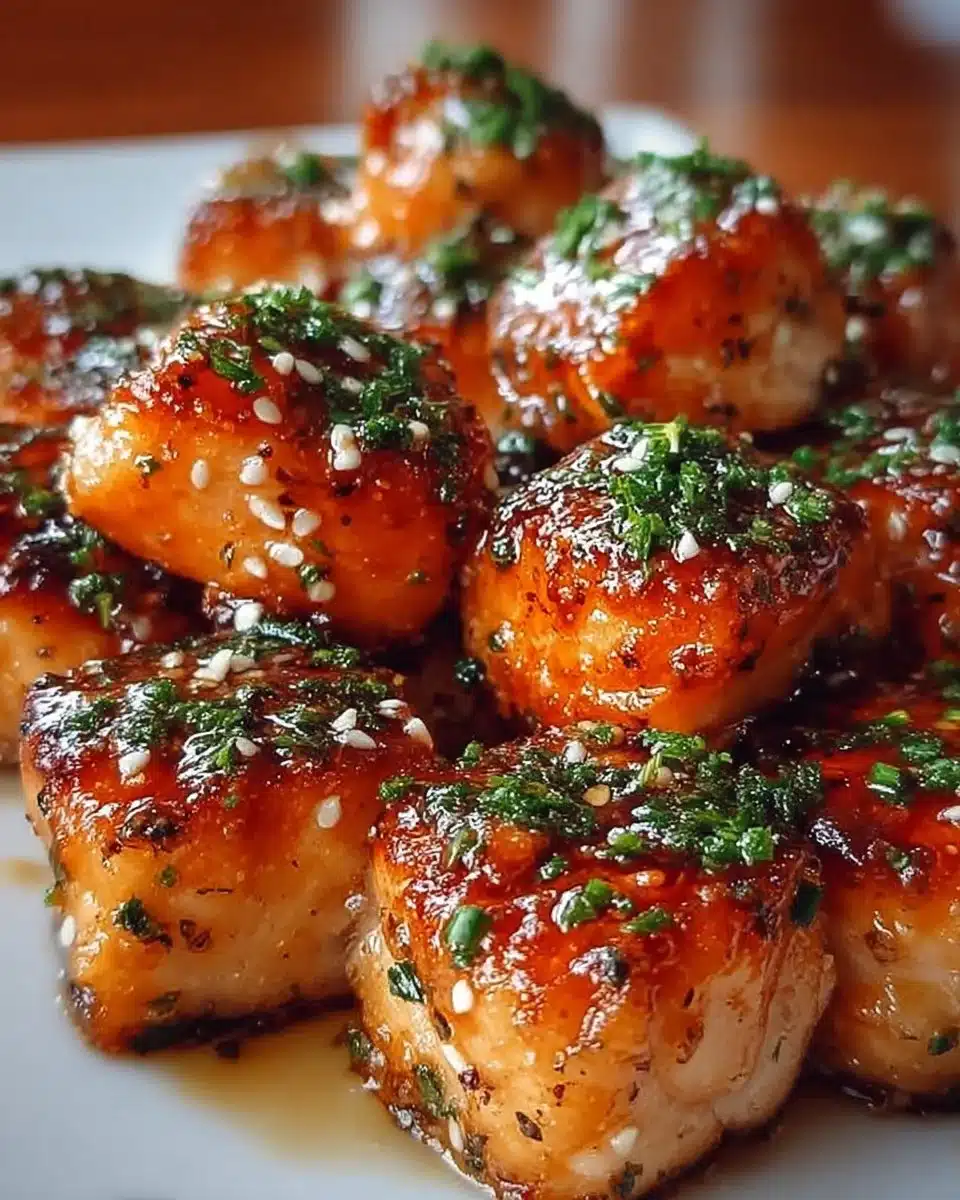 Delicious Air Fryer Honey Garlic Salmon Bites served on a plate