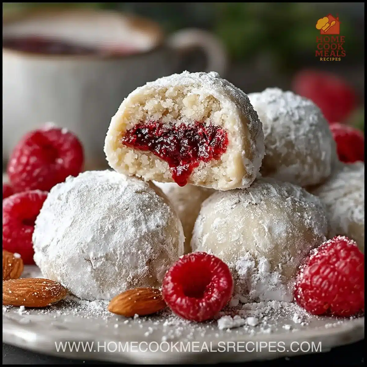 Raspberry Almond Snowball Cookies Delightful Easy Recipe