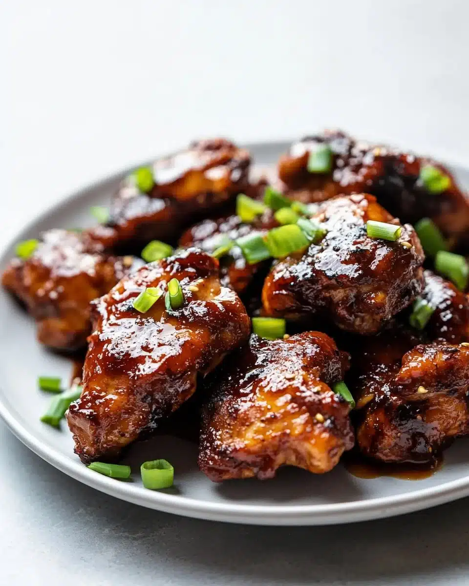 Plate of Blackstone Bourbon Chicken with vibrant vegetables and sauce