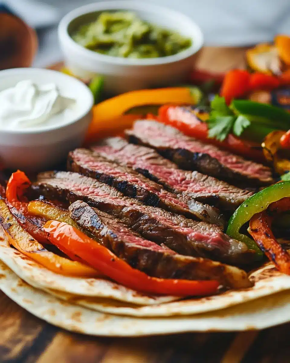 Sizzling Blackstone steak fajitas with colorful vegetables
