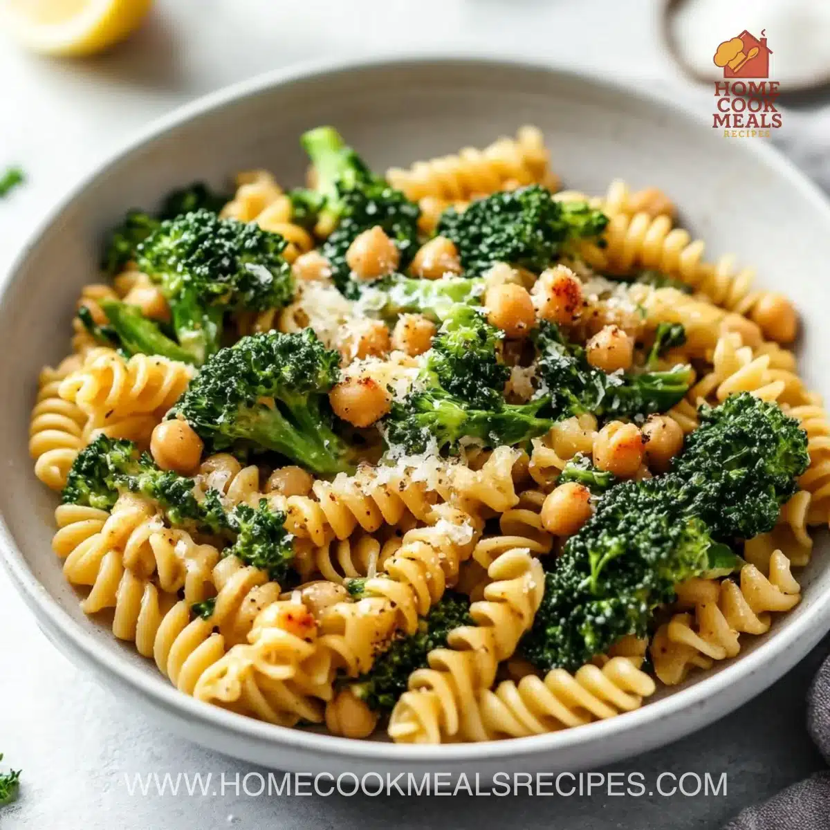 Broccoli Chickpea Pasta with Garlic Olive Oil