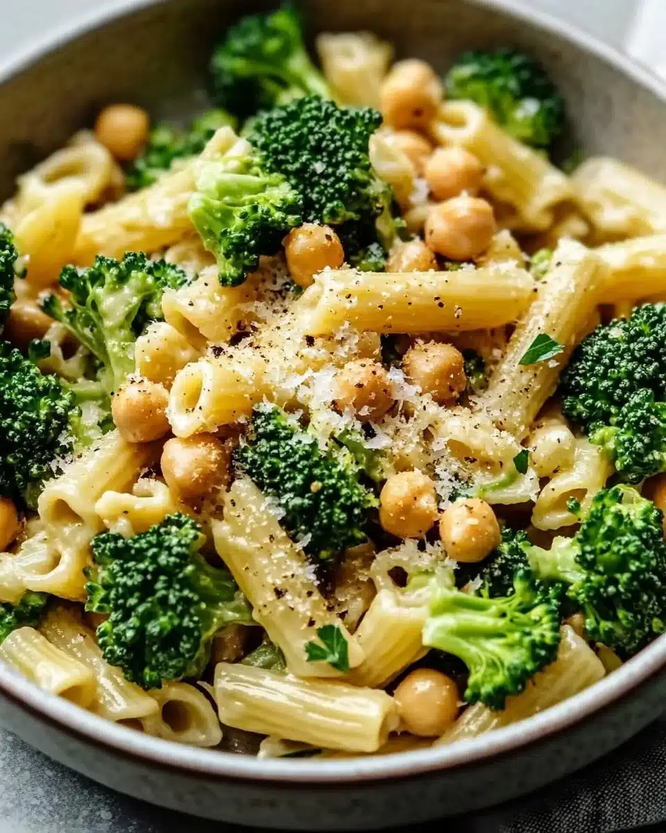 Broccoli Chickpea Pasta with Garlic Olive Oil