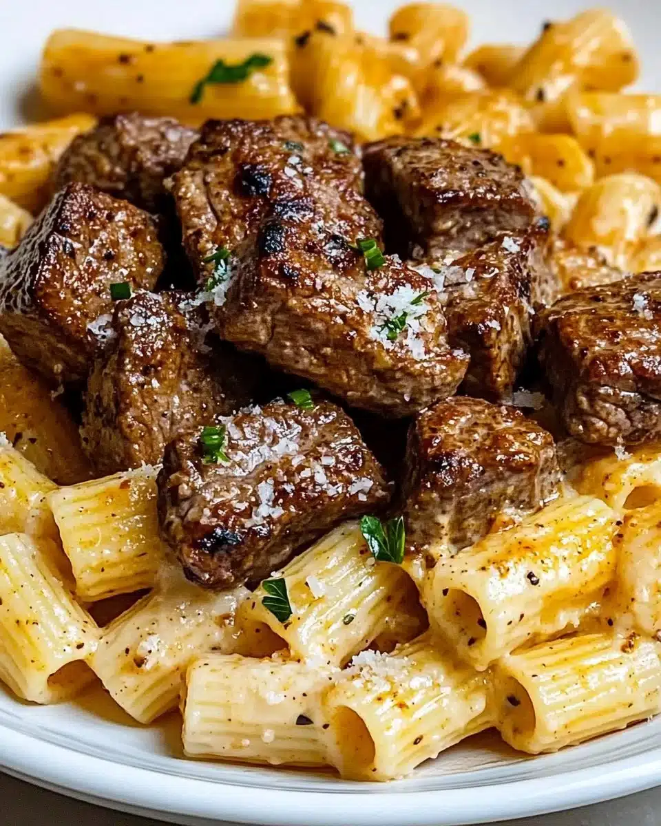 Cajun Steak Tips with Creamy Rigatoni Parmesan