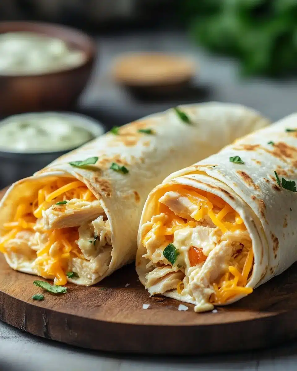 Delicious cheesy garlic chicken wraps ready to be enjoyed