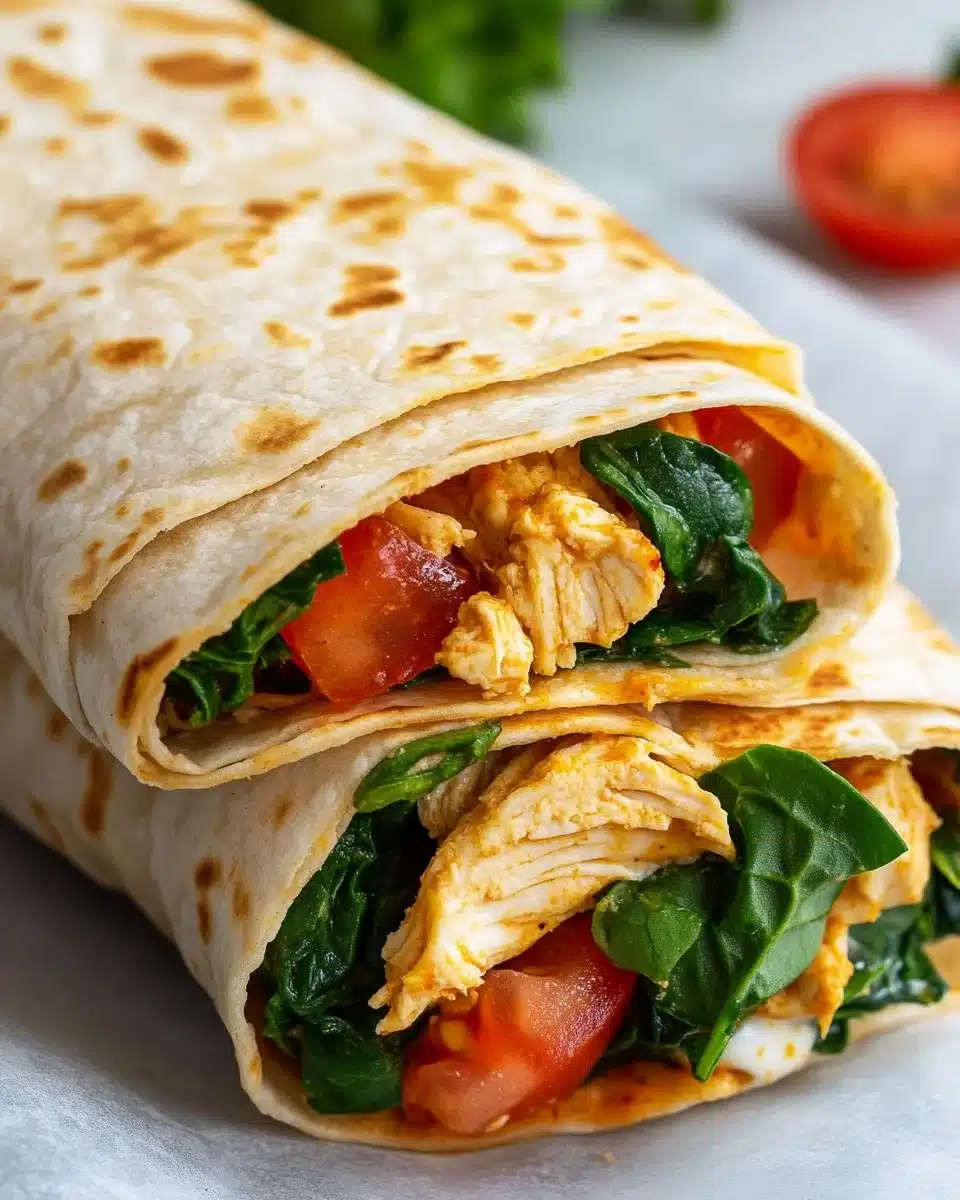 Delicious cheesy garlic chicken wraps ready to serve on a plate