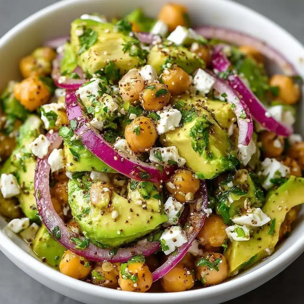 Chickpea Feta Avocado Salad served in a bowl with fresh ingredients
