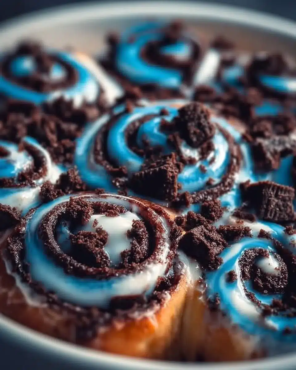 Delicious chocolate cookie cinnamon rolls with chocolate chips and cinnamon swirl