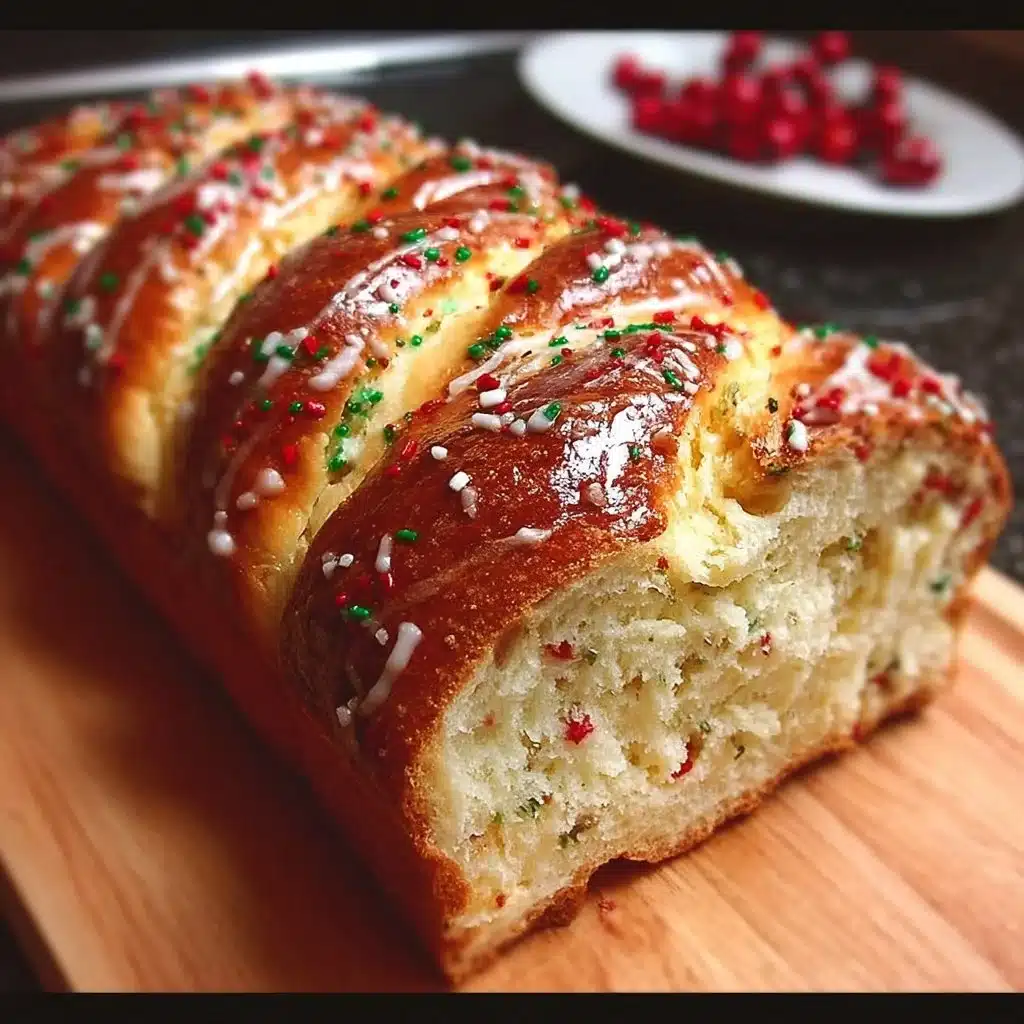 Freshly baked Christmas Bread adorned with festive decorations