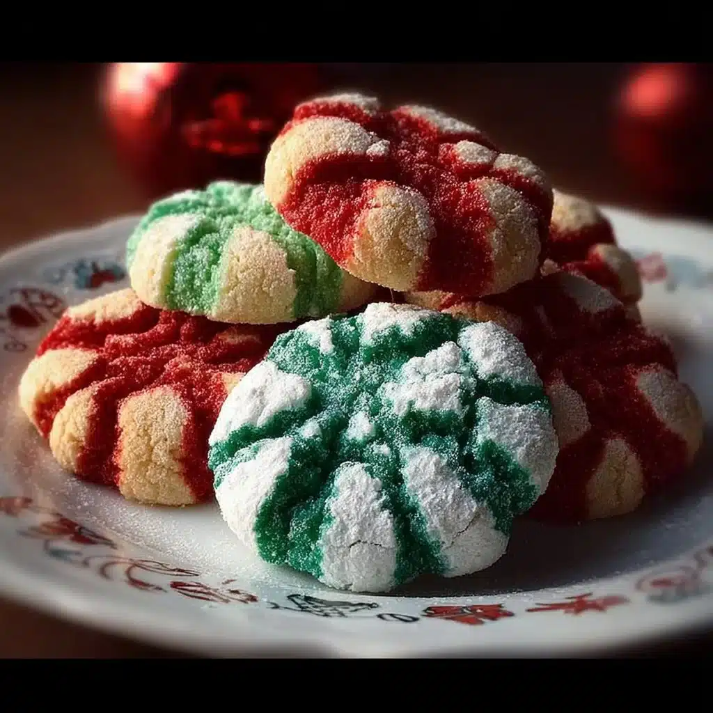 Homemade Christmas Crinkle Cookies dusted with powdered sugar.