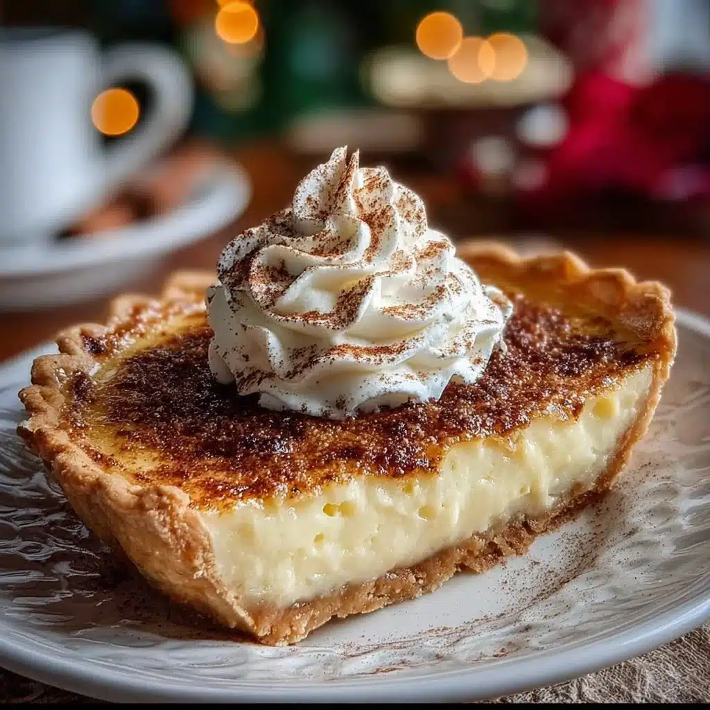 Cinnamon-Vanilla Custard Pie topped with cinnamon dust and vanilla bean