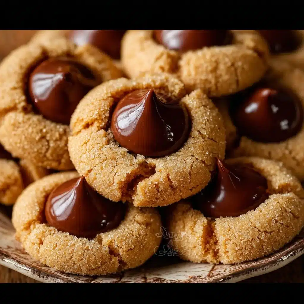 Classic Peanut Butter Blossoms cookies topped with chocolate kisses
