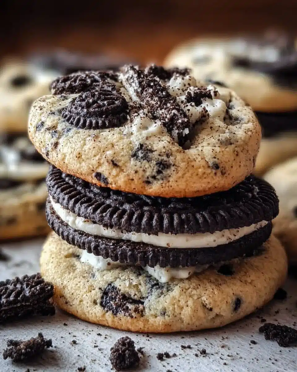 Delicious freshly baked Cookies and Cream cookies on a cooling rack.