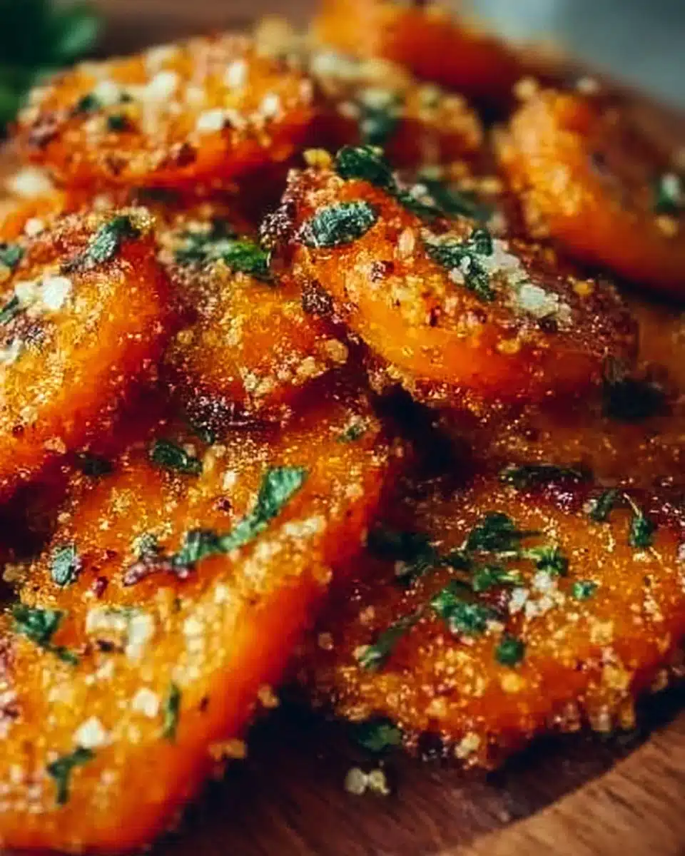 Plate of crispy smashed carrots topped with herbs and seasoning