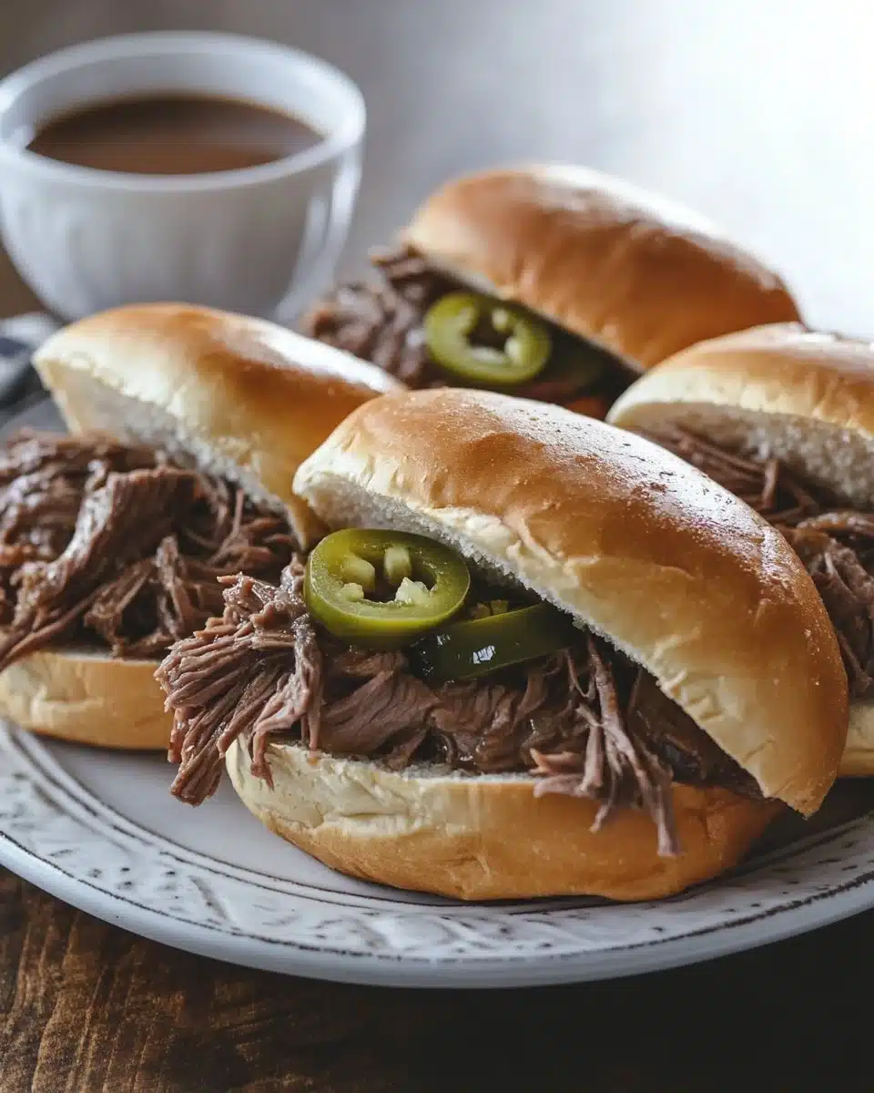 Delicious Crockpot French Dip Sandwiches served with dipping sauce