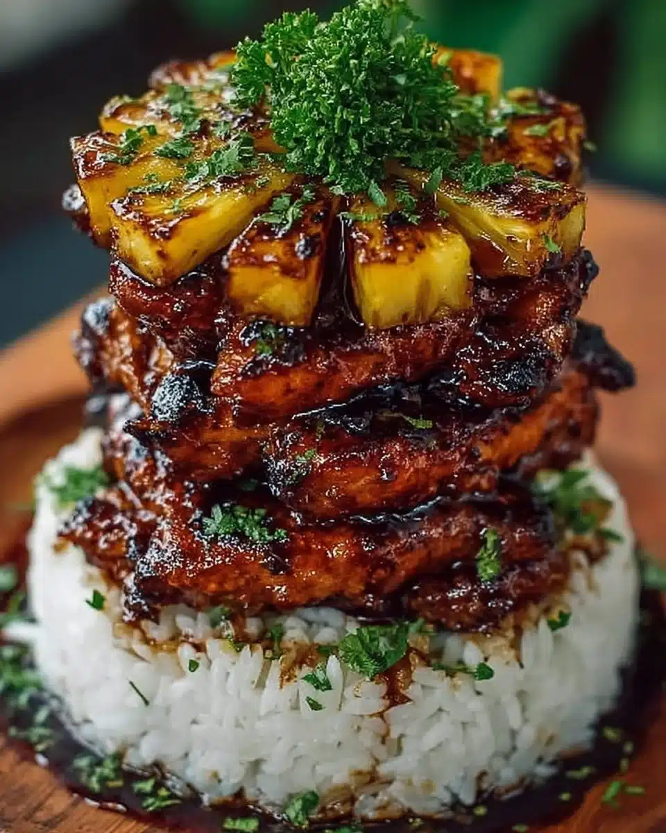 Hawaiian Turn-Turn Chicken Stack with vibrant vegetables and spices