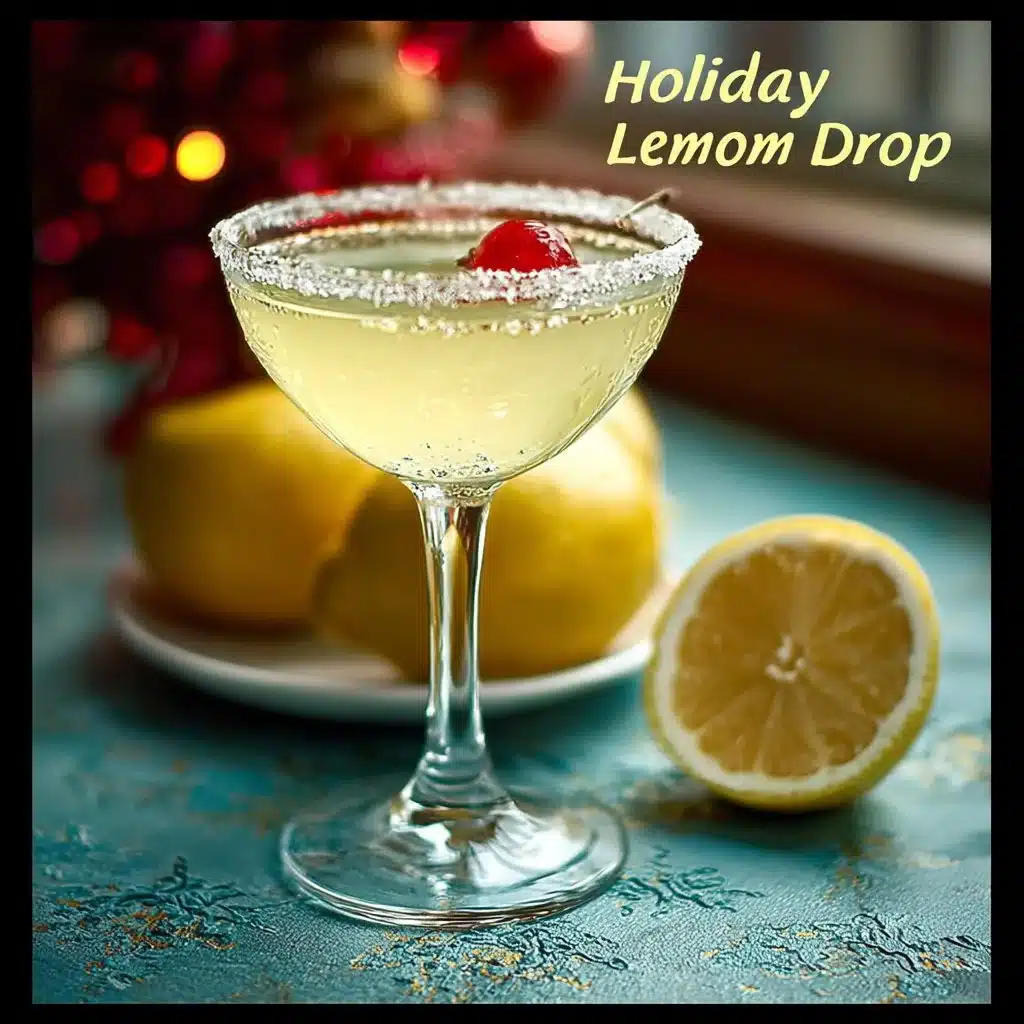 Holiday Lemon Drop Cocktail served in a festive glass with lemon garnish