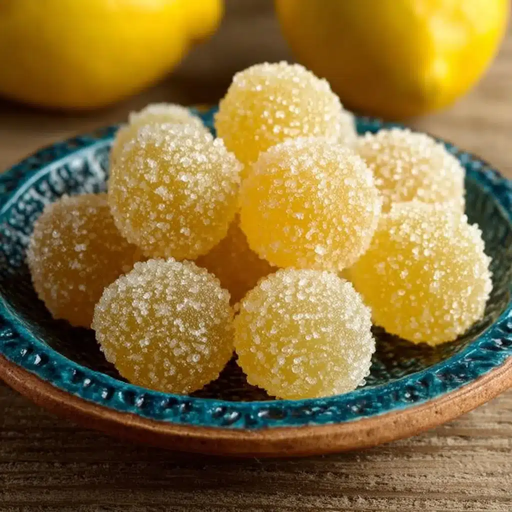 Delicious homemade lemon drops candy on a white plate