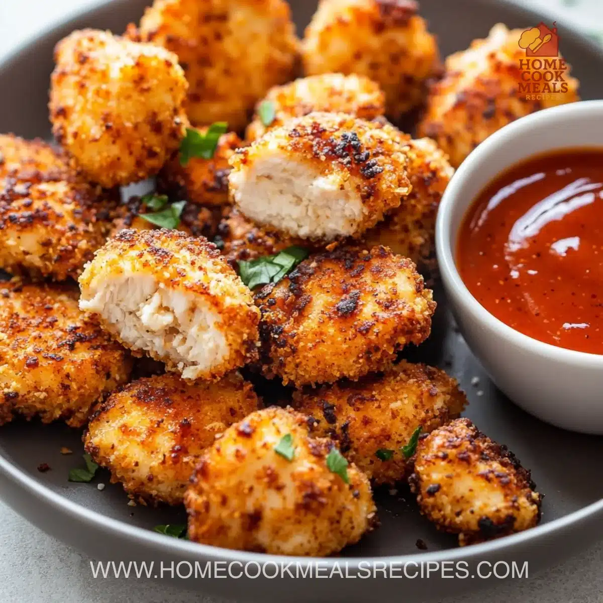 Keto Air Fryer Chicken Nuggets with Buffalo Sauce