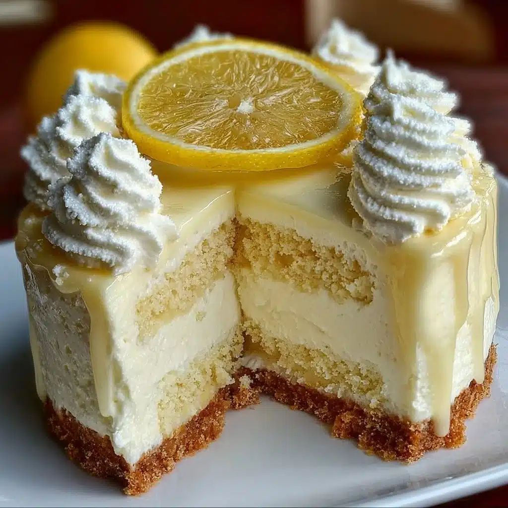 Slice of creamy Lemon Cheesecake Delight topped with fresh lemon zest.
