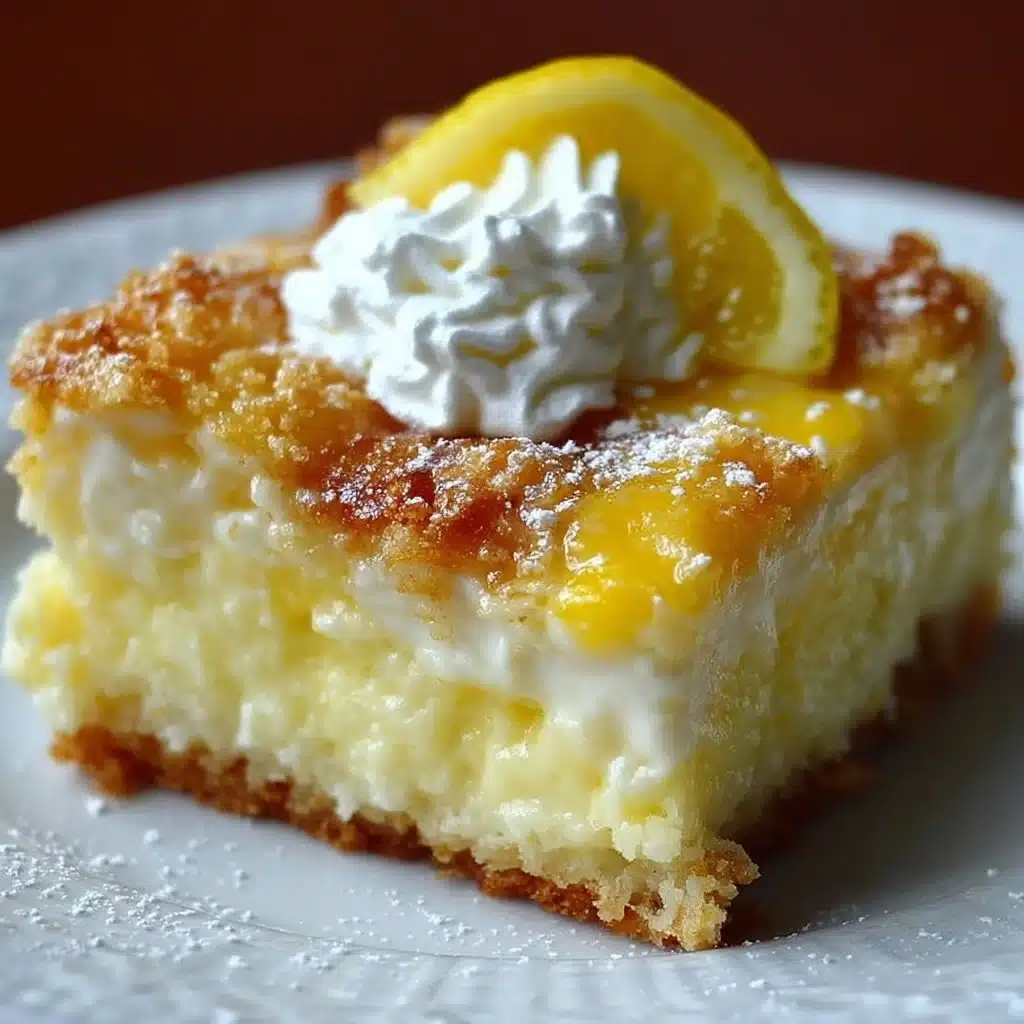 Delicious Lemon Cream Cheese Dump Cake served with a slice on a plate.