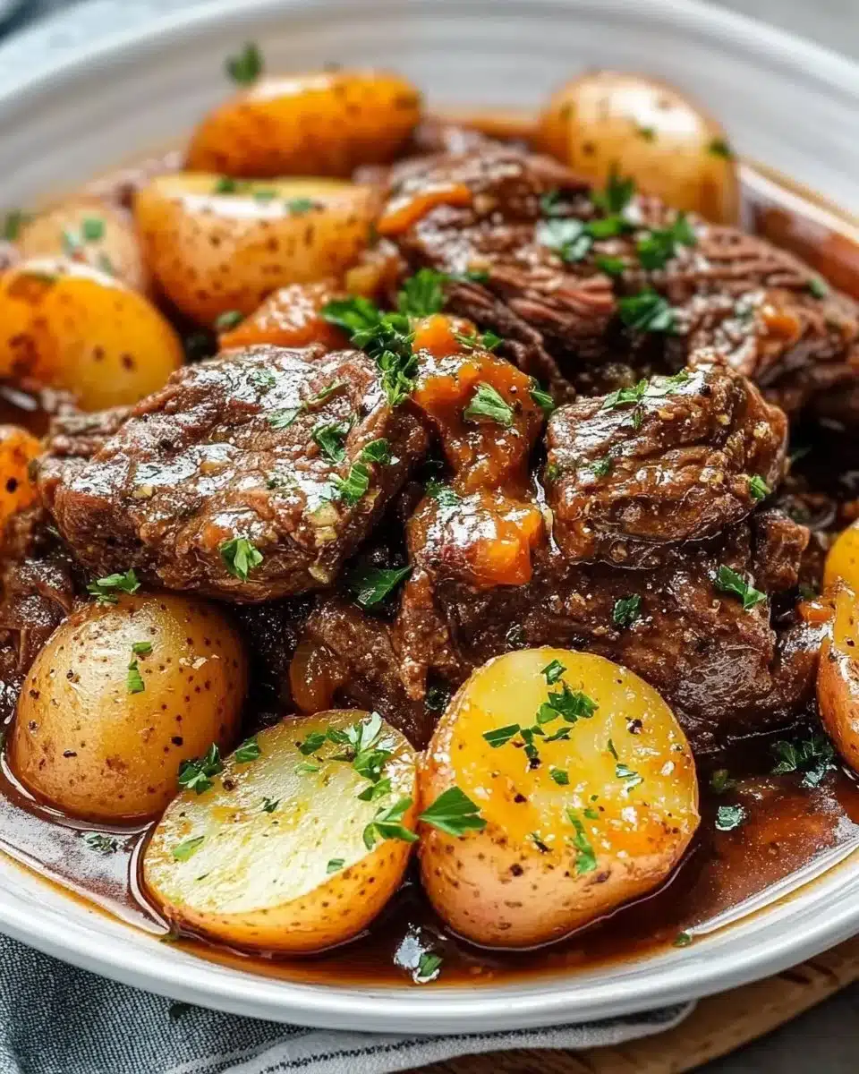 Slow Cooker Garlic Butter Beef with Potatoes