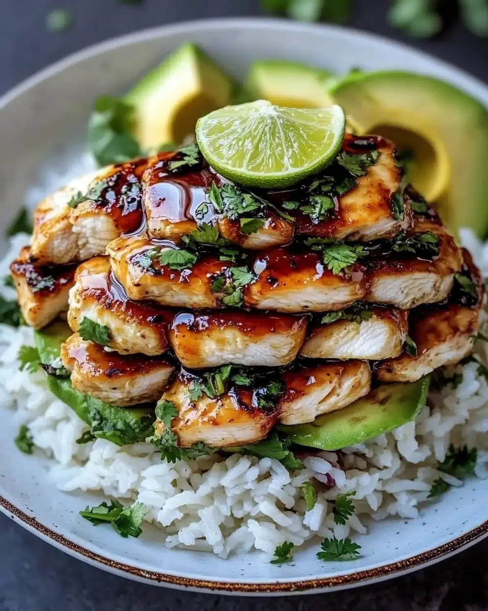 Tangy Honey Lime Chicken & Avocado Rice Stack That Delights