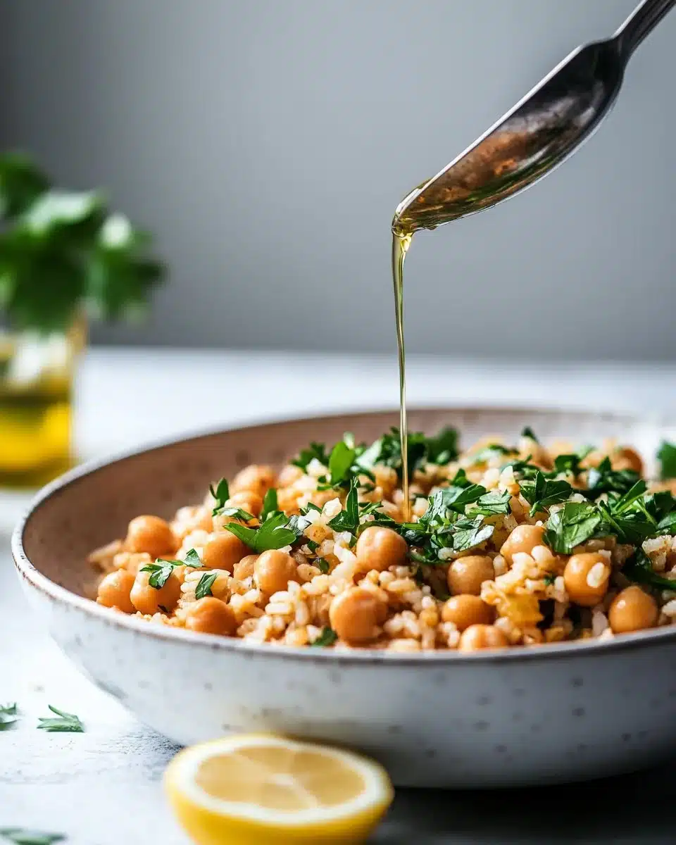 Wholesome Mediterranean Rice and Beans dish garnished with herbs