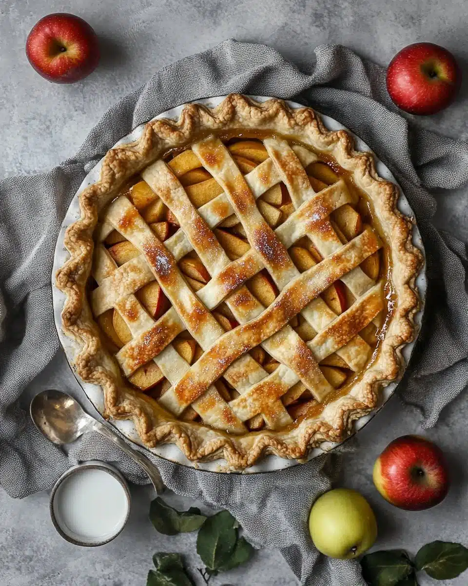 Delicious homemade apple pie with a golden crust and cinnamon-spiced apple filling