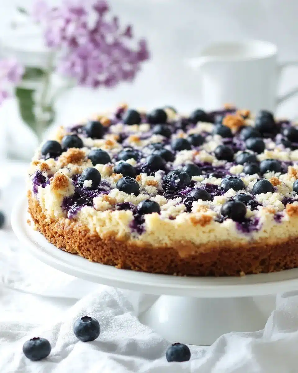 Delicious blueberry cream cheese coffee cake slice on a plate