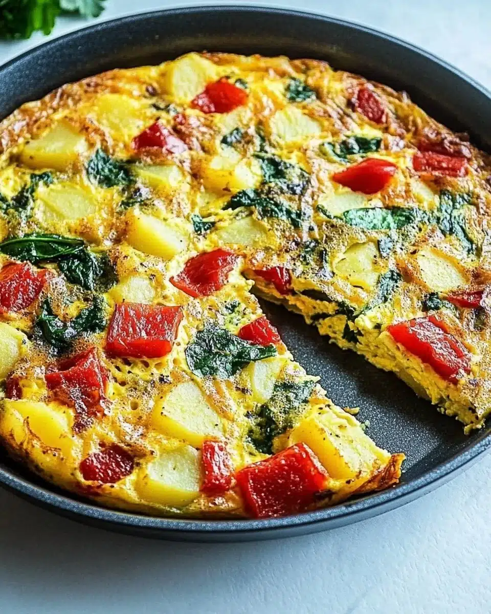 Easy Frittata with Potatoes, Red Peppers, and Spinach