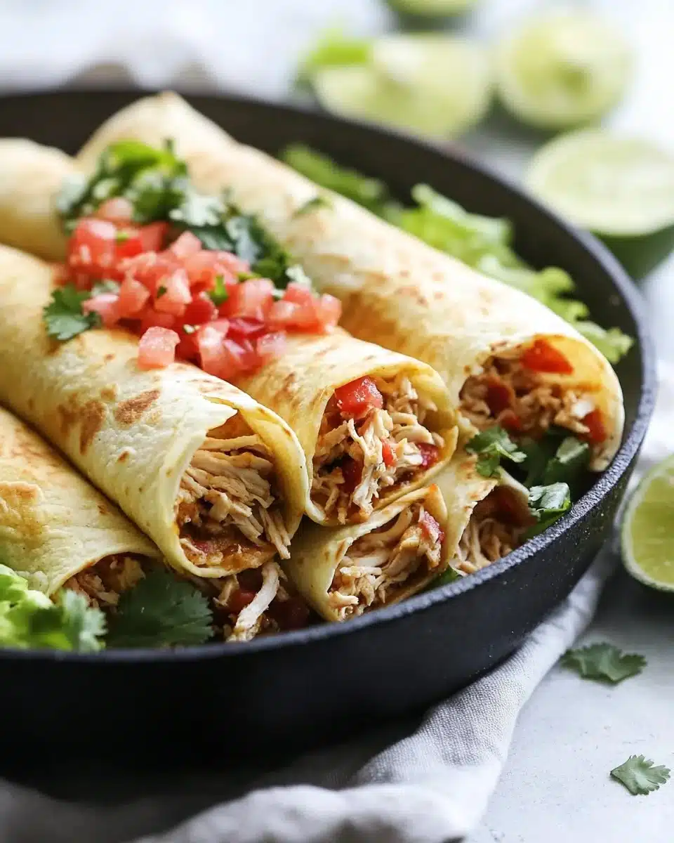 Plate of easy gluten-free chicken taquitos served with salsa.