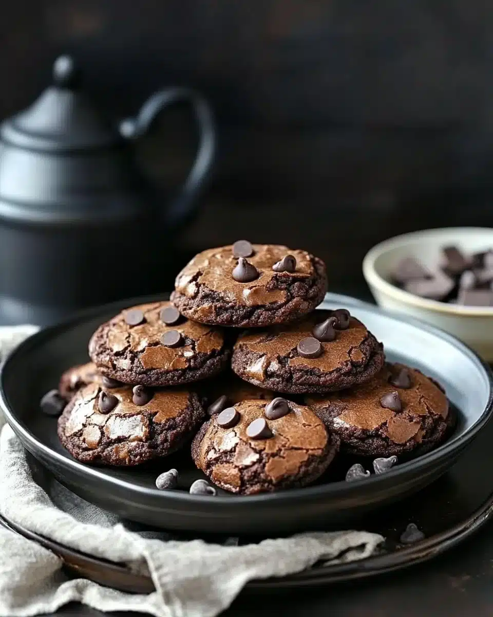 Plate of gourmet brownie cookies with chocolate chunks and nuts.