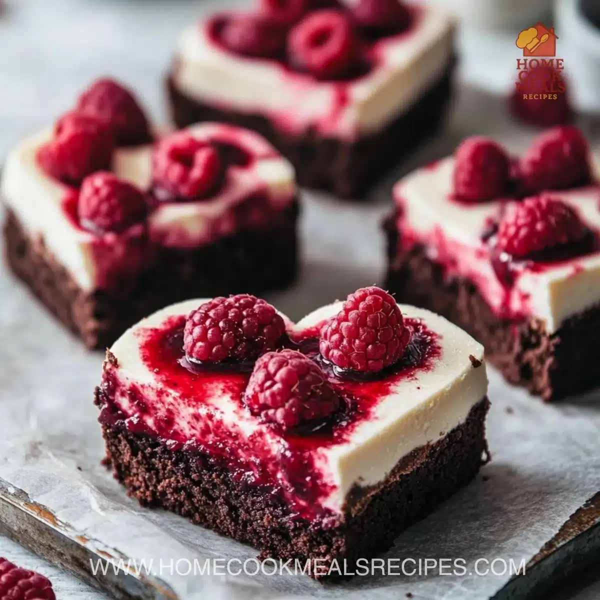 Heart-Shaped Brownies with Raspberry Swirl