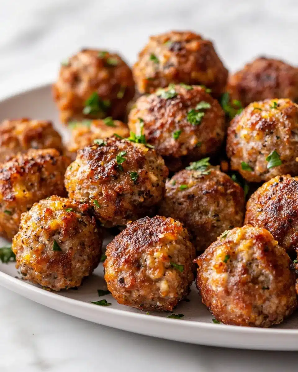 Keto Cream Cheese Sausage Balls ready to eat