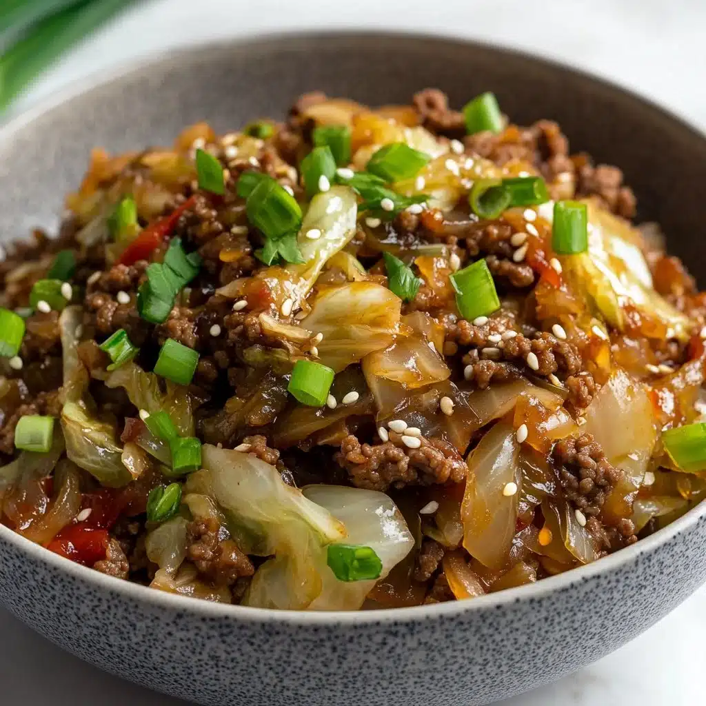 Low Carb Mongolian Ground Beef served with cabbage on a plate