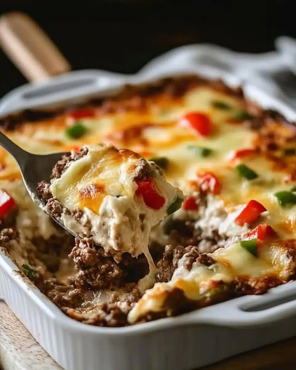 Low Carb Philly Cheesesteak Casserole