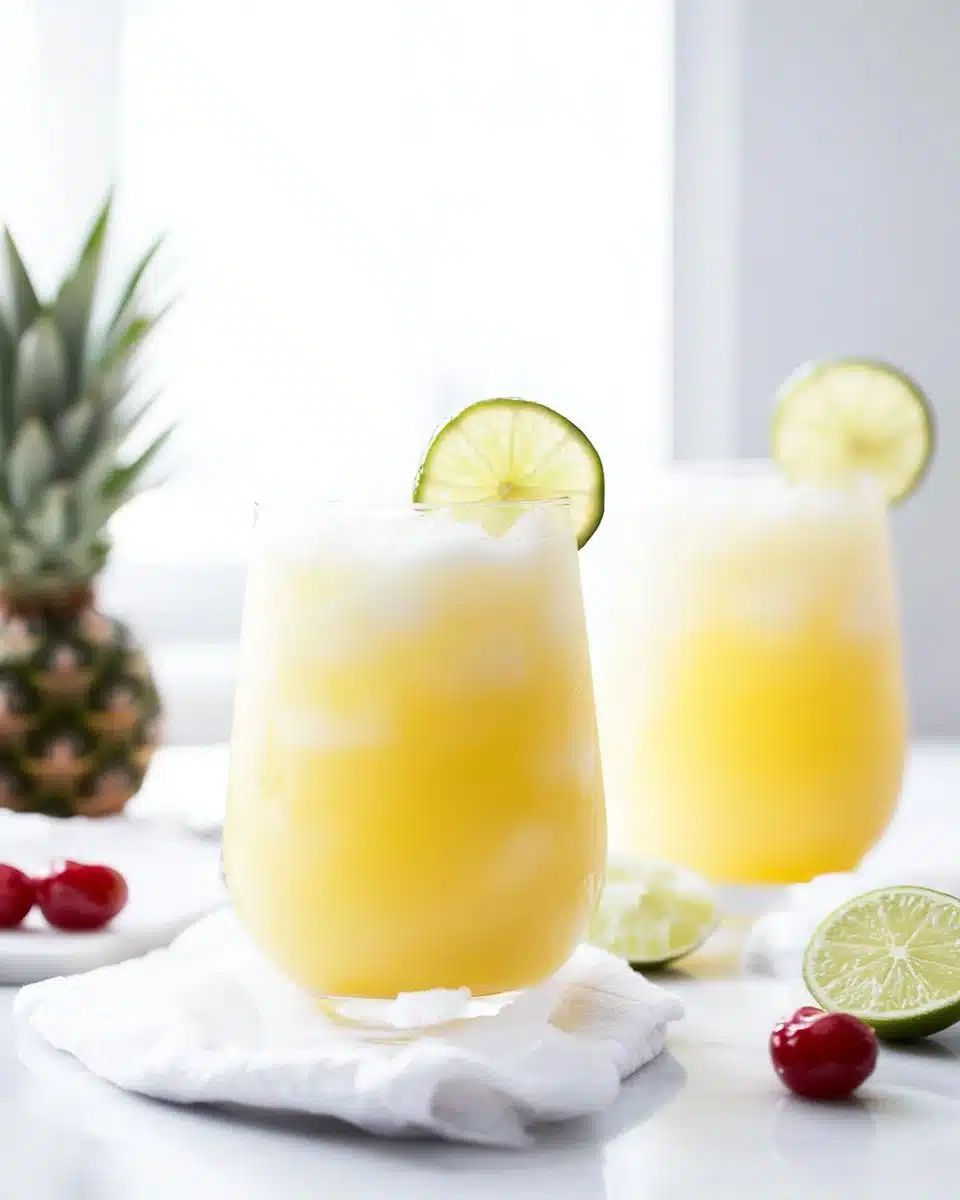 Non-alcoholic Piña Colada Punch served in a tropical glass