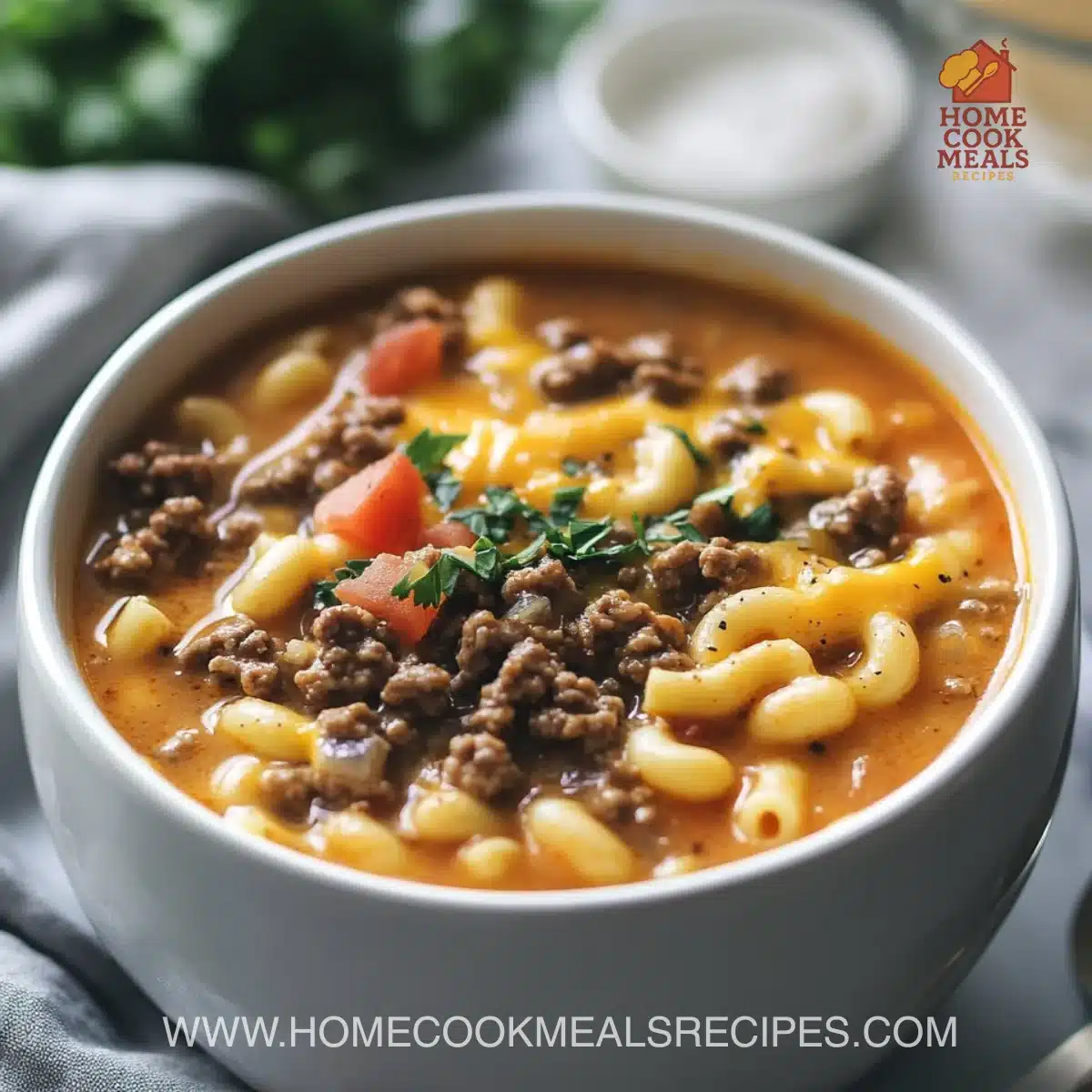 One-Pot Cheeseburger Macaroni Soup