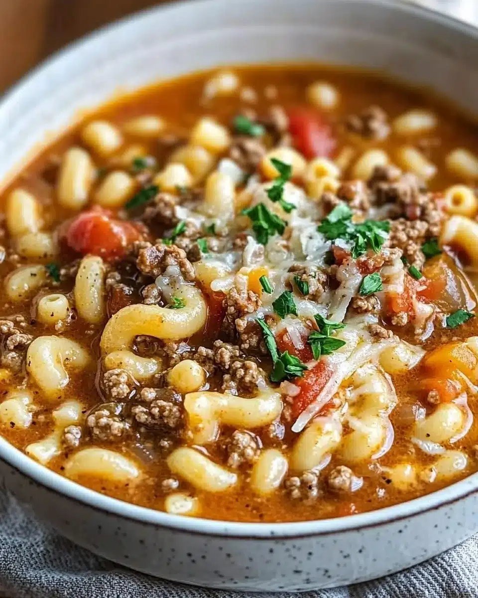One-pot Cheeseburger Macaroni Soup