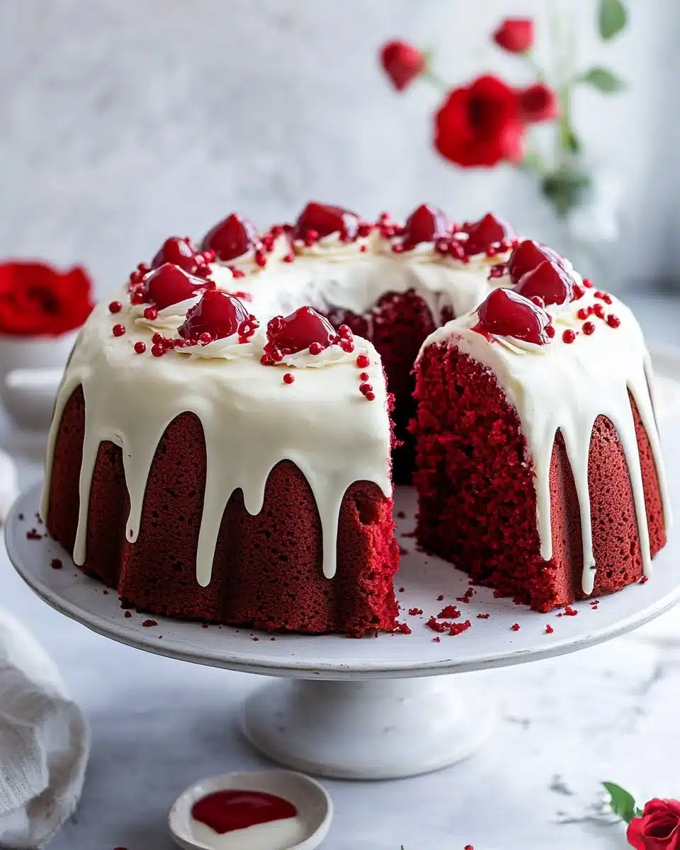 Delicious slice of Red Velvet Cake with cream cheese frosting on a plate