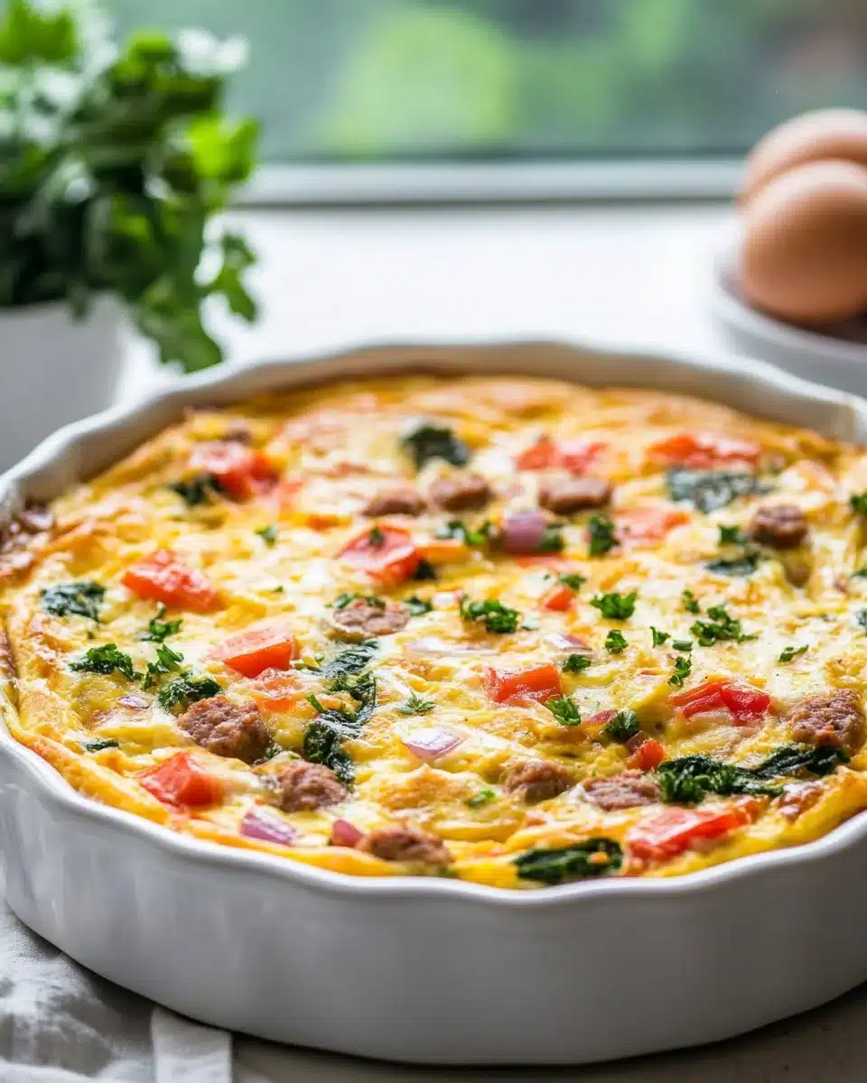 Delicious baked sausage frittata served on a plate