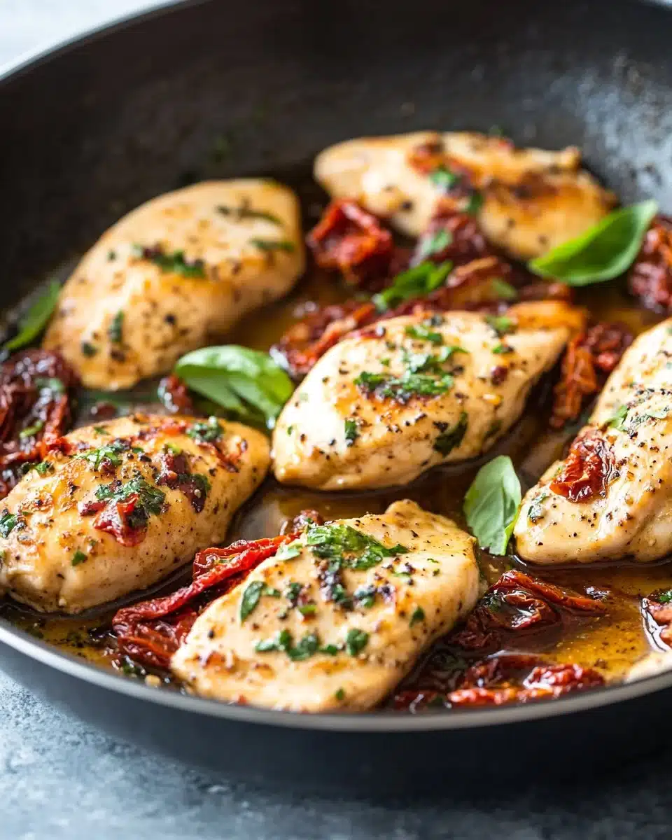 Plate of Whole30 Marry Me Chicken garnished with herbs