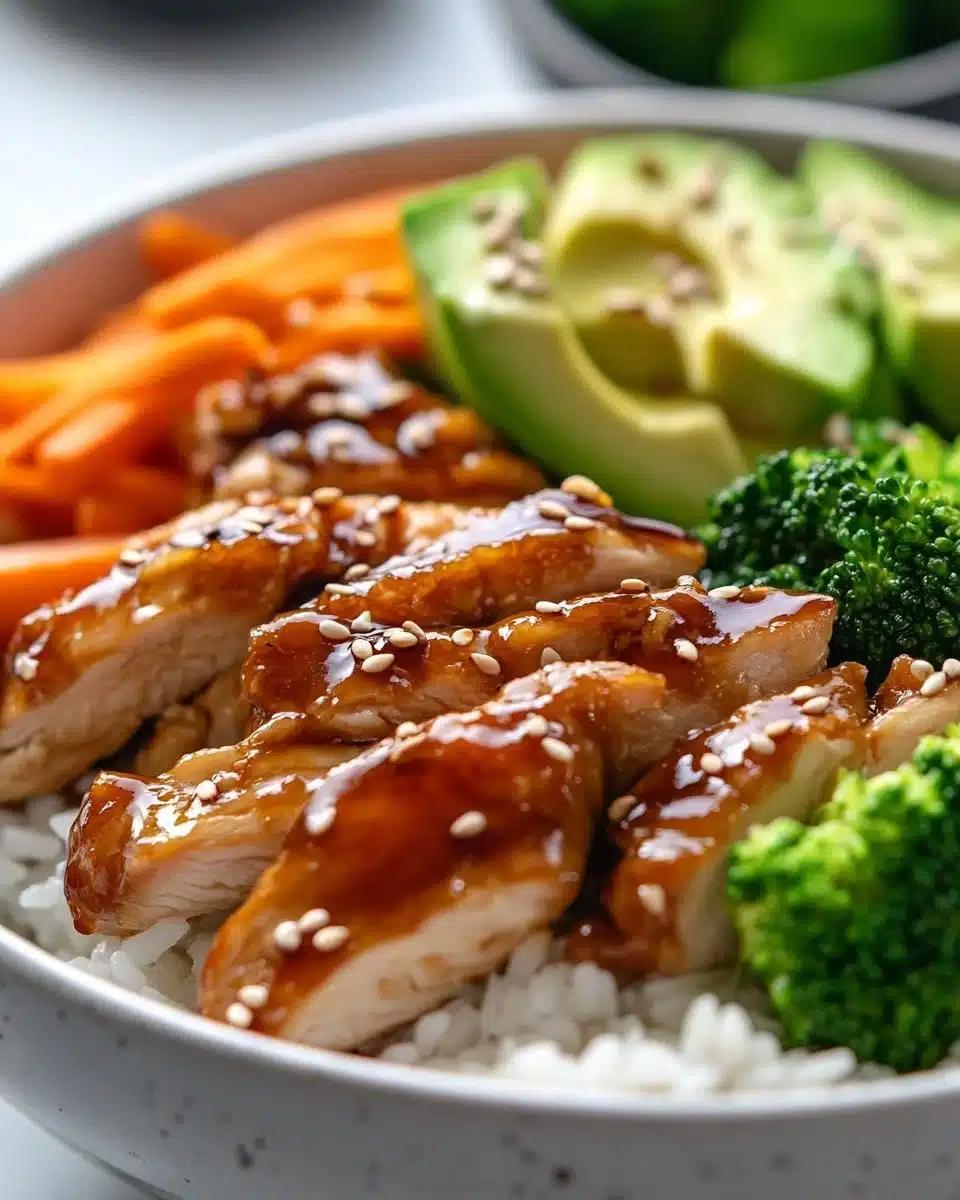 Delicious Teriyaki Chicken Bowl served with steamed vegetables and rice