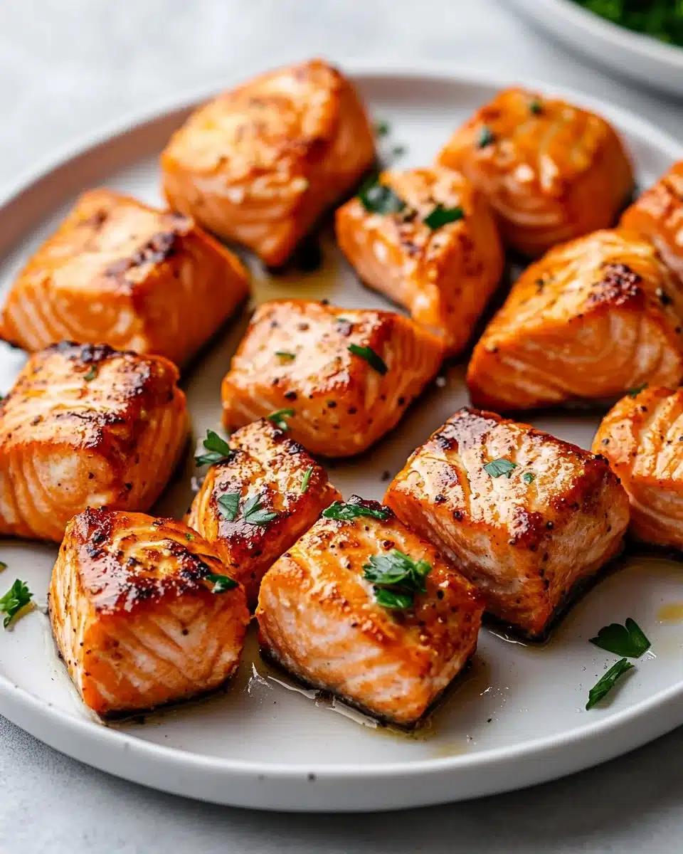 Delicious air fryer salmon bites served with dipping sauce