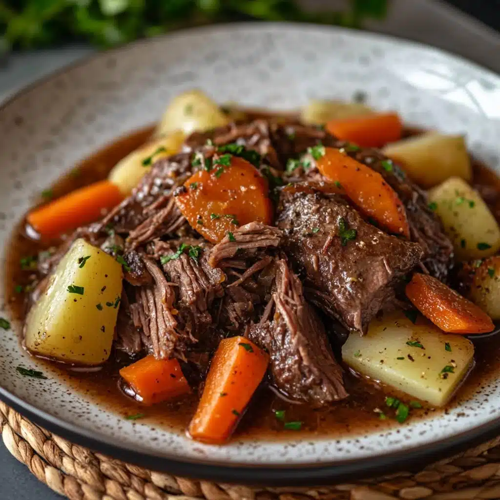Delicious crockpot beef pot roast served with vegetables