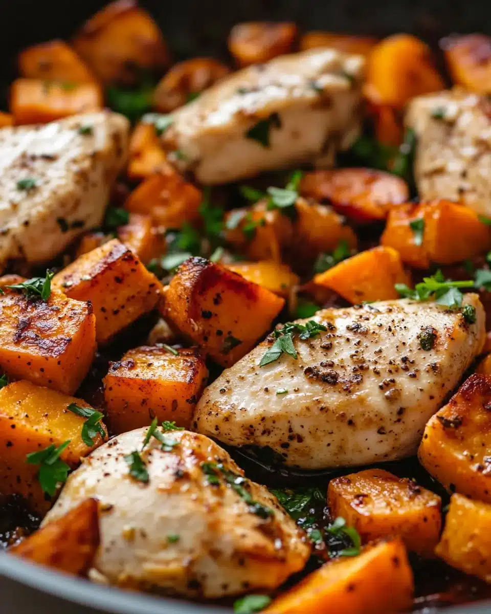 Delicious Chicken and Sweet Potato Skillet ready to serve