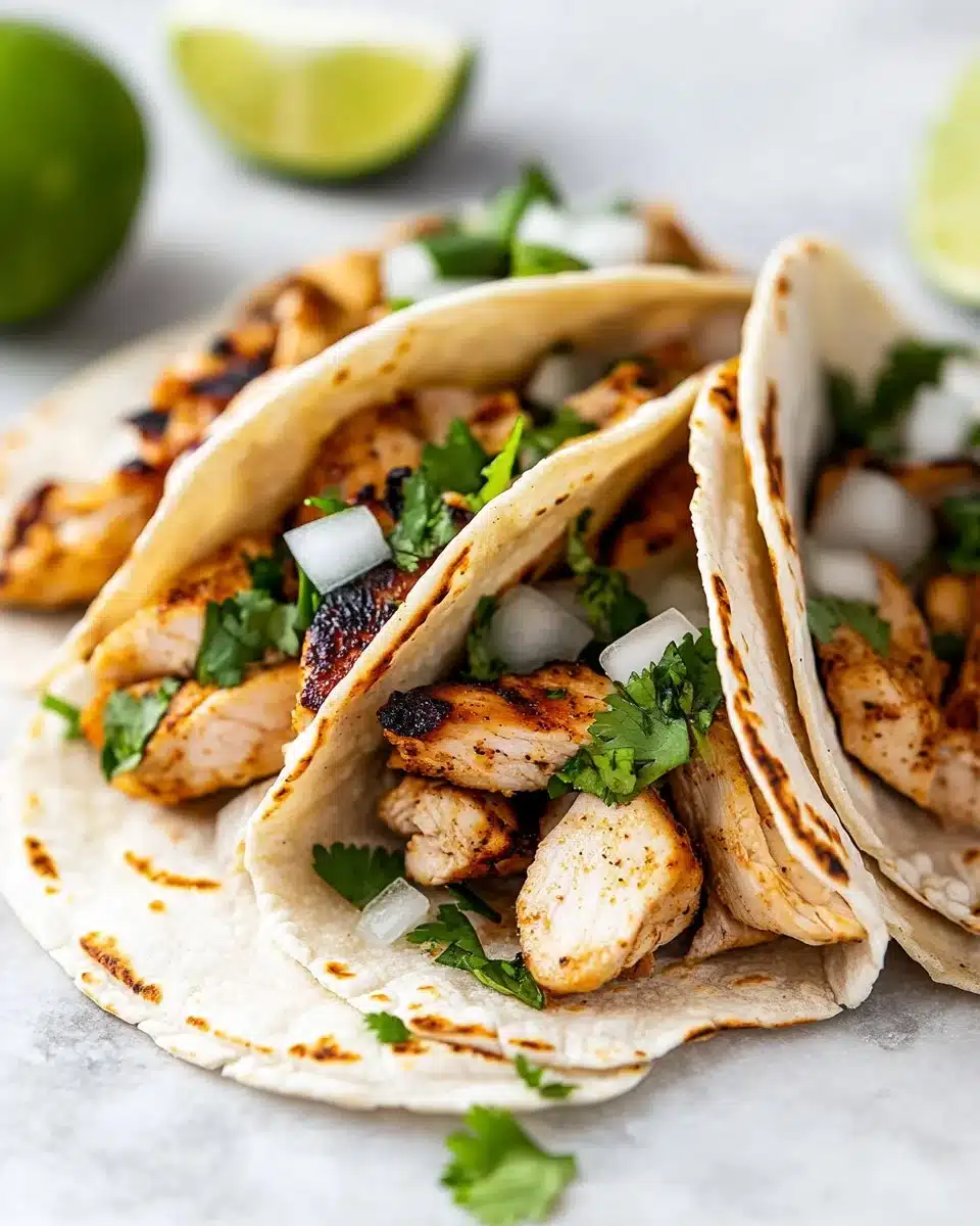 Delicious chicken street tacos topped with fresh ingredients